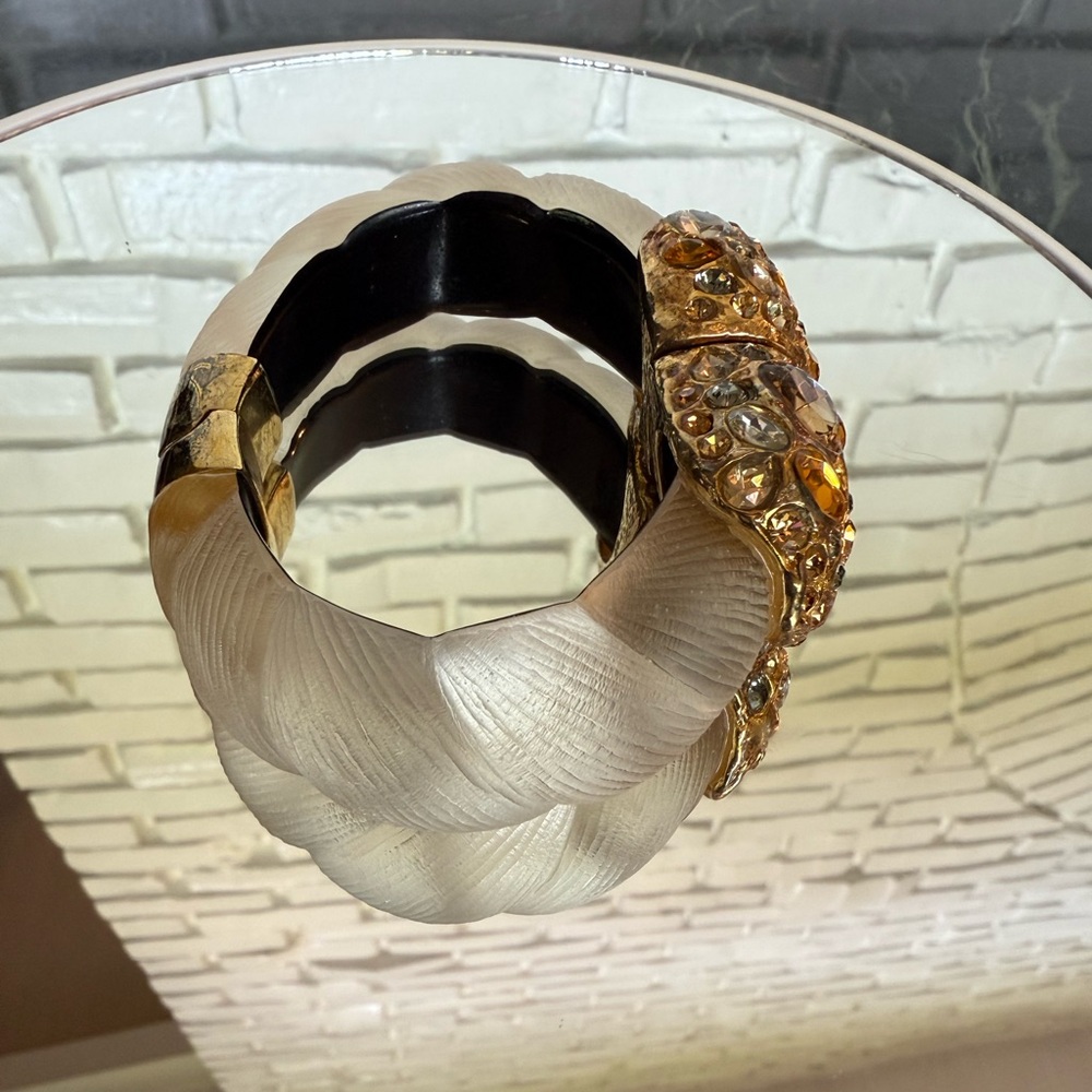 Alexis Bittar Gold and White Hinged Crystal Bracelet - Picture 3 of 10